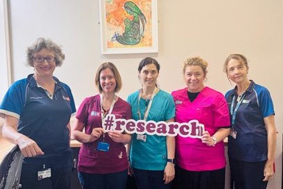 Left to Right: Anthea Seager (Physiotherapist). Sharon Rafferty (CNM2 Research), Joana Campos (CNM1 Research), Patricia Percival (Study Coordinator), Dede McDonagh (Physiotherapist)