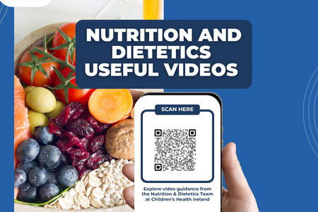 Copy of Explore video guidance from the Nutrition & Dietetics team at Children’s Health Ireland — covering toddler nutrition, fussy eating, tube feeding, coeliac disease, diabetes and more. Scan t